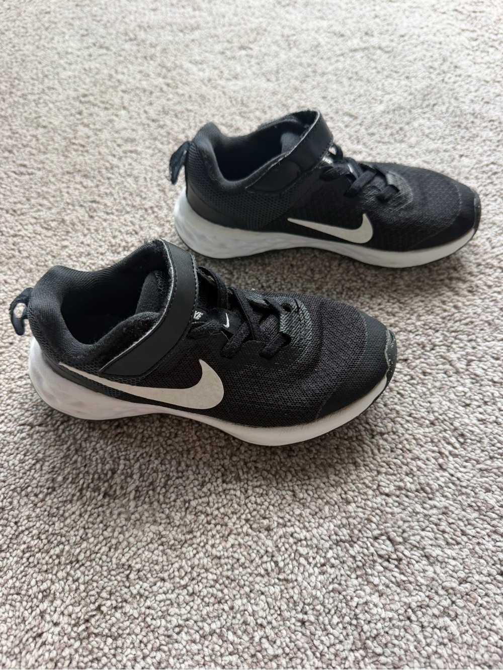 Nike Black and White Kids Velcro Athletic Sneakers